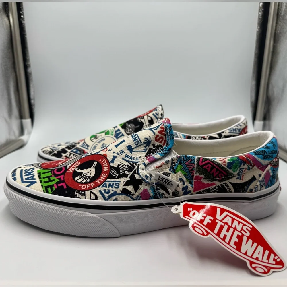 Vans NWT Classic Slip On Logo Mashup Print Sneakers 8W 6.5M - Picture 2 of 8